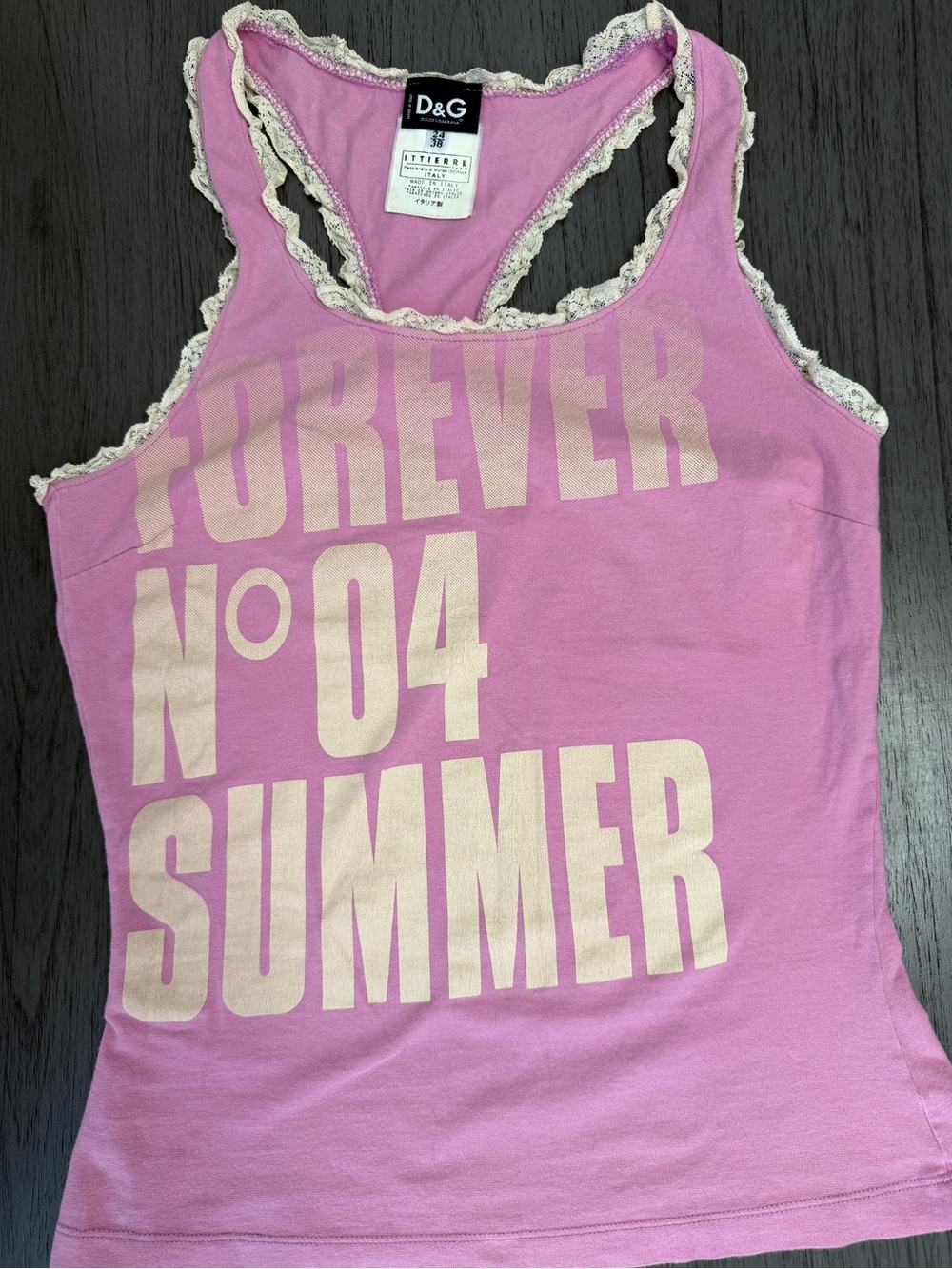 Vintage Y2K D&G Lilac Lace-Trim Racerback Tank